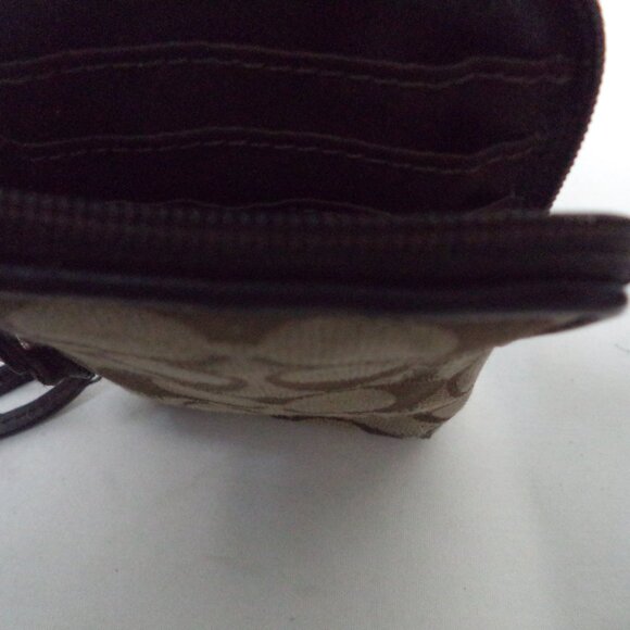 Coach Vintage Leather w/ Canvas Logo brown wristlet wallet pouch mini zip top - Picture 8 of 9